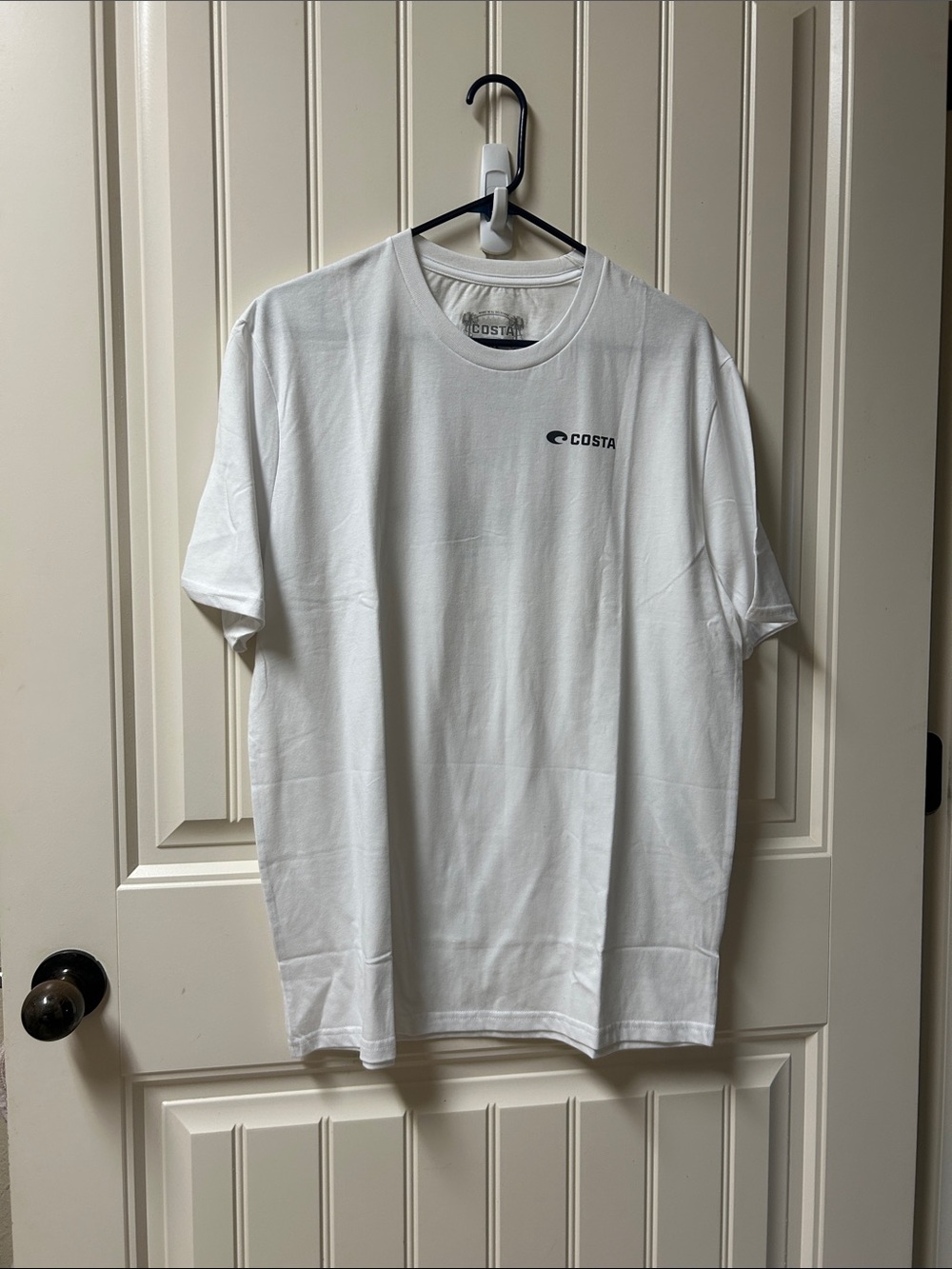 Costa Men's White Crew Neck Short Sleeve Tee with Small Logo